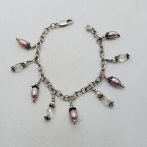 6.5" Sterling Silver, Pearl and Bead Bracelet 925